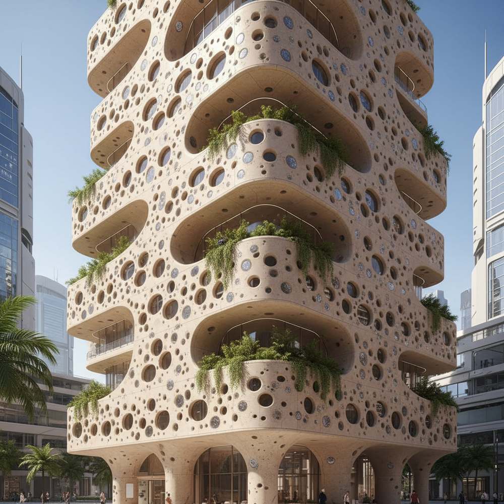 無数の穴が開いた建物