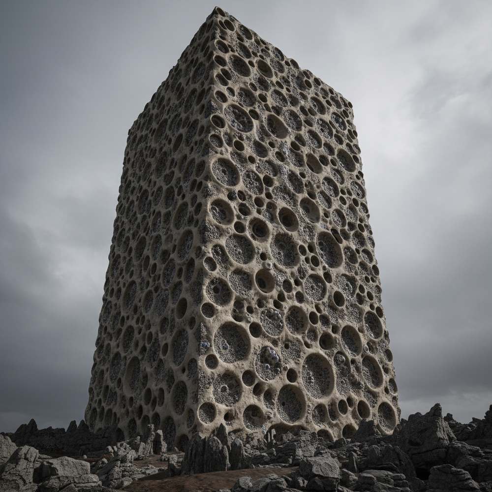 無数の穴が開いた建物